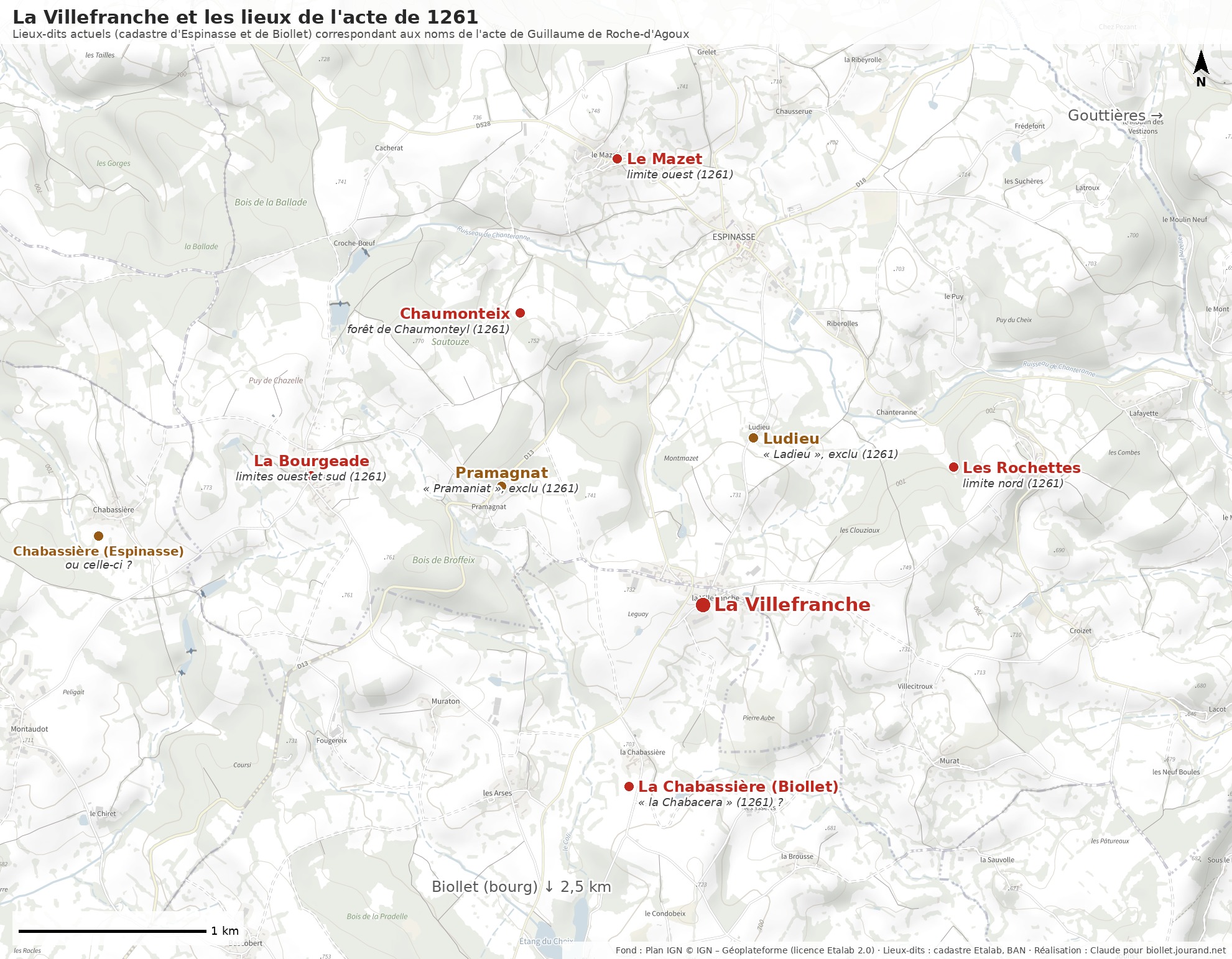 Les lieux de l'acte de 1261