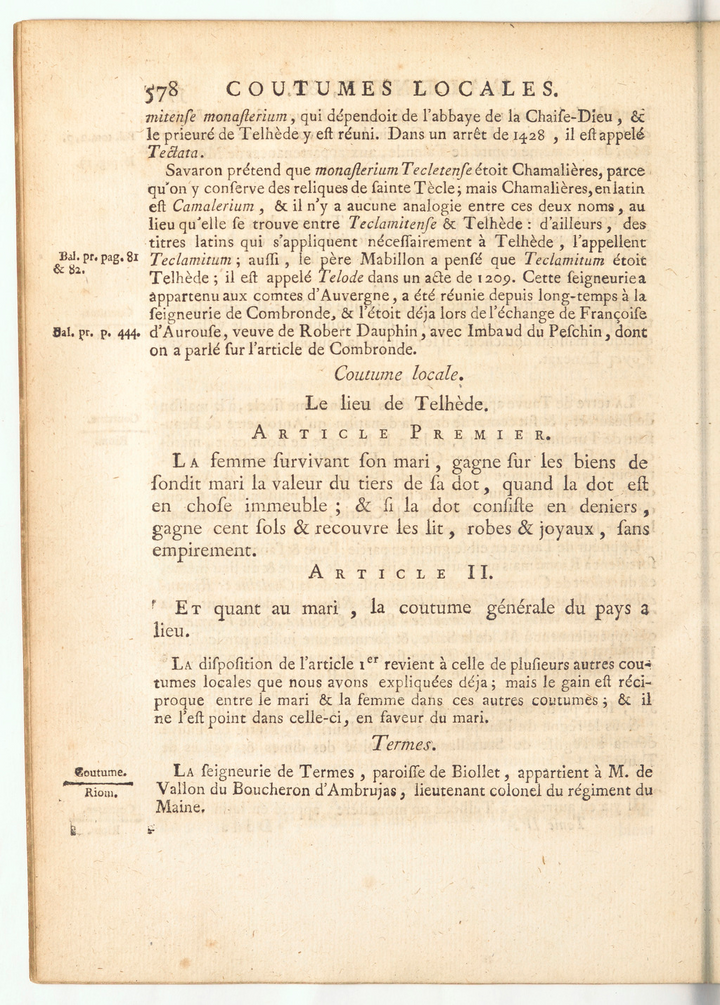 Coutumes Générales et Locales d'Auvergne page 578