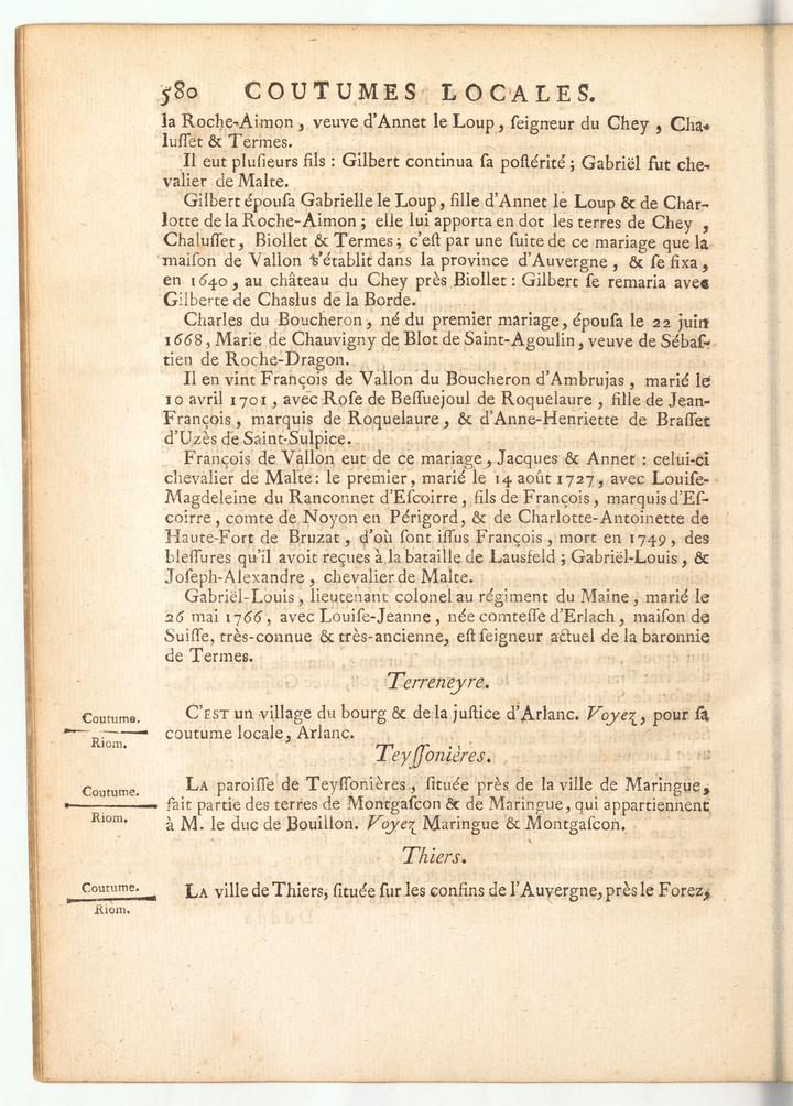 Coutumes Générales et Locales d'Auvergne page 580